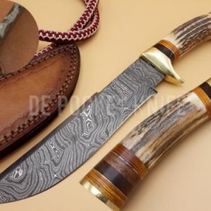 Custom Damascus Steel Bowie Knife with Stag Horn Handle