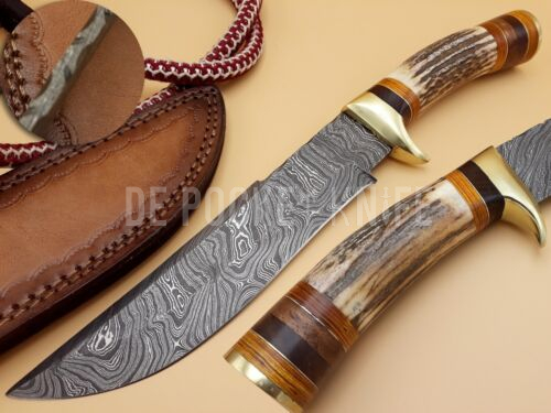 Custom Damascus Steel Bowie Knife with Stag Horn Handle