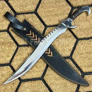 Custom D2 Steel Bowie Hunting Knife with Leather Sheath